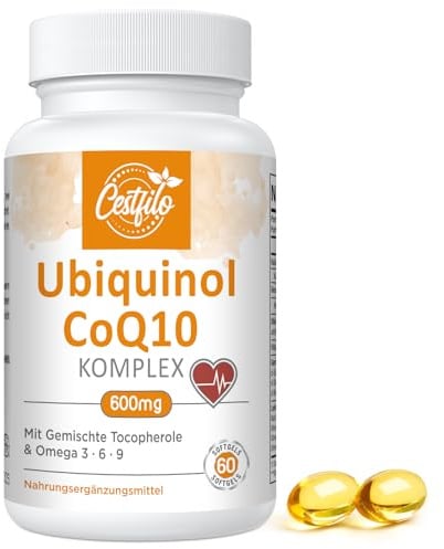 Ubiquinol CoQ10 600 mg Softgelkapseln - Aktive Form von CoQ10 Plus Vitamin E & Omega 3 6 9 - Fortschrittliches Coenzym Q10 (60 stück (1er Pack))
