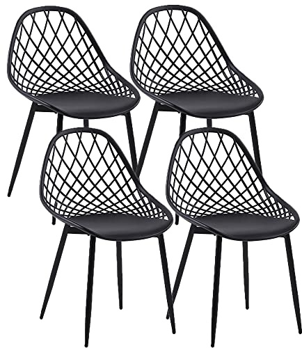 buybyroom Esszimmerstuhl 4er Set Esszimmer Stühle mit Rückenlehne Metallbeinen Wohnzimmerstuhl Schalenstuhl, Schwarz