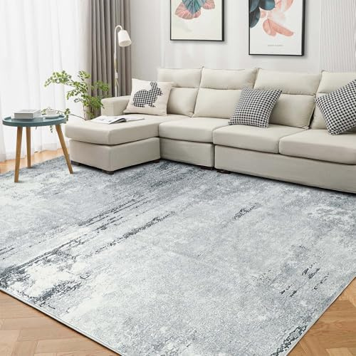 Guchuang Bedding Teppich Wohnzimmer Abstrakt Modern 200x300cm, Grau | Große Teppich Waschbar Meliert Verwischt Carpet rutschfest Weich für Wohnzimmer Schlafzimmer Büro Essenzimmer