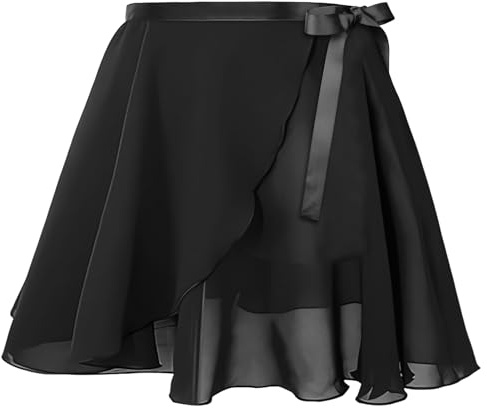 DiULi Ballett Rock Damen, Ballett Wickelrock Röcke Ballerina, Tanzrock Verstellbarer Taille Atmungsaktiv Ballettrock für Mädchen und Damen, XL, Schwarz