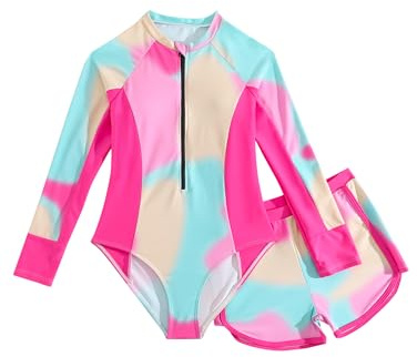 WYTbaby Badeanzug Mädche Uv Badebekleidung Langarm Zweiteiler Rash Guard Set mit Shorts für Mädchen 11-12 Jahre