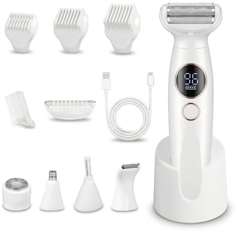 Carehabi 5-in-1 Intimrasierer für Frauen & Rasierer Damen Elektrisch- Wasserdicht IPX7 Damenrasierer für Intimbereich, Gesicht, Bikini & Körper - Lady Shaver mit USB Ladestation & Augenbrauen Trimmer