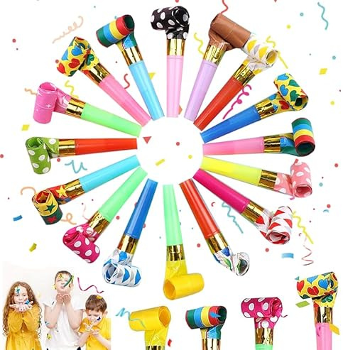 TenaLucy 30 Stück Party Tröten, Partytröten Bunte Pfeifen Krachmacher | Partytröten Tröten Fasching Geburtstag, Partytröten Luftrüssel, Plastik Whistles, Clown Tröte für Geburtstagströte Fasching