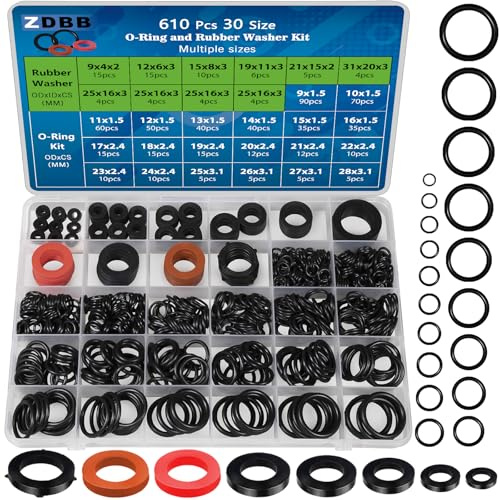 ZDBB 7 Größe Wasserschlauch Dichtung und 20 Größe O-Ring-Sortiment Kit 610 Stück Nitril Unterlegscheiben Set für Sanitär Wasserhahn Schlauch Dusche Kopf Druck Waschmaschine Dichtung Reparatur