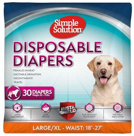Simple Solution True Fit Einweg-Hundewindeln für Hündinnen – super saugfähig mit Nässeindikator – L/XL (Taille 45,7–68,6 cm) – 30 Stück