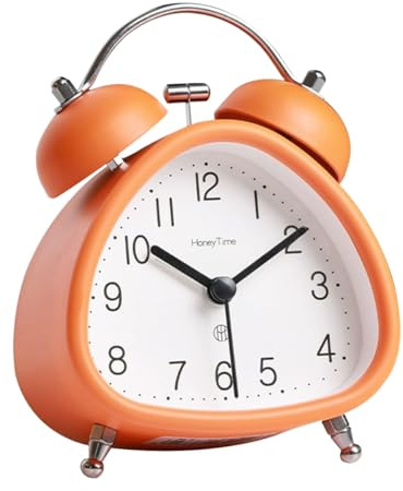 metallener Doppelglocken-Alarmanzeige ohne Ticken, leiser Retro-Vintage-Alarmanzeiger mit Nachtlichtfunktion für schwere Schläfer (Orange)