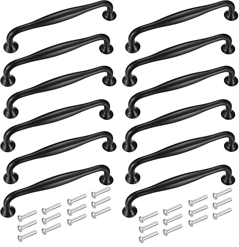 12 Stück 128mm Küchengriffe, schwarze Möbelgriffe, Schrank Türgriffe, Schrank Griffe und knöpfe, Aluminiumlegierungs Griffe mit Schrauben, Griffe für Küchenschränke