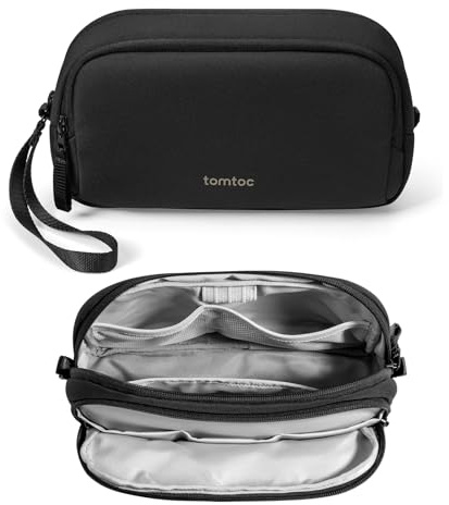 tomtoc Kabeltasche Zubehörtasche, Reise EDC Elektronik Organizer Tasche Kabelorganizer Tech Pouch Bag für Laptop Zubehör, Powerbank, Ladekabel, Ladestecker, Festplatte, DJI Osmo Pocket 3, Schwarz