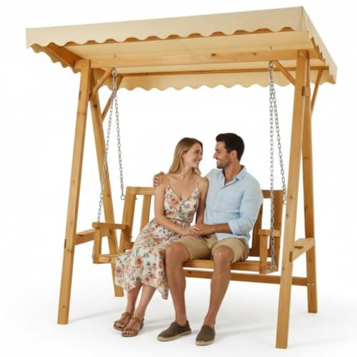 Mucola Hollywoodschaukel 188x161x88 cm Gartenschaukel Holz Hängeschaukel mit Sonnenschutz Schaukelbank Relaxschaukel Terrassenschaukel