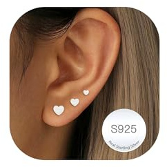 RAJPUTANA 3 Paare Kleine Ohrringe Sterling Silber für Damen Set Hypoallergen Ohrstecker Silber 925 Zartes Herz Ohrstecker Ohrringe Set für Mehrere Piercings