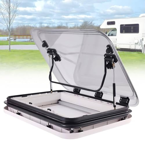 Wohnmobil-Dachbelüftung, universelle Dachluke für Wohnmobile, Wohnmobilfenster und Oberlichter, Wohnmobil-Dachabdeckung, großes Caravan-Dachfenster-Belüftungsset mit LED-Leuchten,80x50cm
