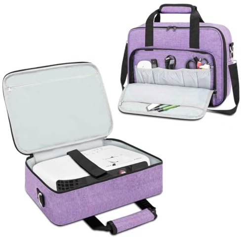 Projektor Tragetasche, Projektor Tasche mit Zubehör Aufbewahrungstaschen, verstellbare Schultergurte, tragbare Tragetasche Kompatibel mit Epson BenQ ViewSonic und den meisten Mini Projektoren (lila)