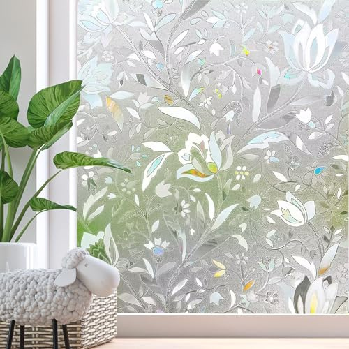 Zindoo 3D ohne Klebstoff Fensterfolie Dekorfolie Sichtschutzfolie Blumen Tulpe Folie (60 x 200 cm)