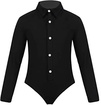 Nimiya Kinder Jungen Ballett Trikot Kentkragen Hemd Langarmhemd Turnbody Hemdbody Gymnastik Leotard Tanzkleidung Dancewear Schwarz 140