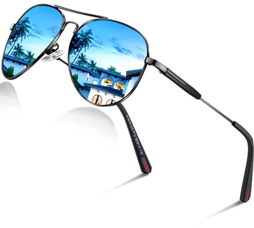 DADA-PRO Sonnenbrille Herren Polarisiert Pilotenbrille Damen Metallrahmen Retro Fliegerbrille UV400 Schutz Polarized Sunglasses Men Women (Blaue Gläser Verspiegelt)