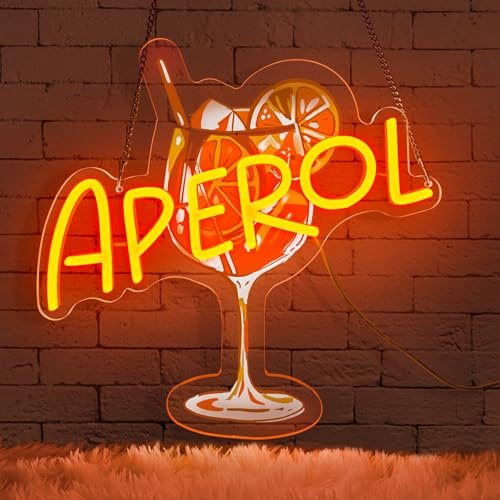 Lxmoneon Aperol Neon Schild USB dimmbar Orange Cocktail Bar Led Schild | Aperol Spritz Neon Schild,LED Glas Schilder,Bar Led Neon Wandleuchte für Pub Club Cocktail Party Man Cave Küche Geschenk