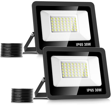 Realky 30W LED Strahler Außen [2 Stück], 6500K 3000LM LED Fluter 40LEDs Außenstrahler IP65 Wasserfest Scheiwerfer Aussenstrahler für Garten, Hinterhof, Auffahrt, Türen, Garage, Flur