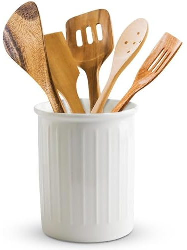 Roysmart Küchenutensilienhalter Keramik für Küchentheke, Utensilienhalter Küche, Groß Küchenutensilienhalter, Relief Besteckhalter für Küche, Arbeitsplatte Aufbewahrung - 13,4 x 10.8 cm