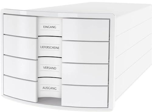 HAN Schubladenbox IMPULS 2.0 - attraktives Design in hoher Qualität. Mit 4 geschlossenen Schubladen für DIN A4/C4, weiß, 1012-12