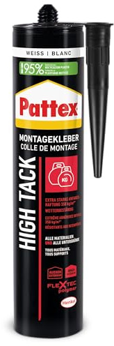 Pattex Montage High Tack, Montagekleber mit sehr starker Anfangshaftung, lösemittelfreier Baukleber für fast alle Materialien*, Klebstoff für innen und außen**, 1x511g Kartusche