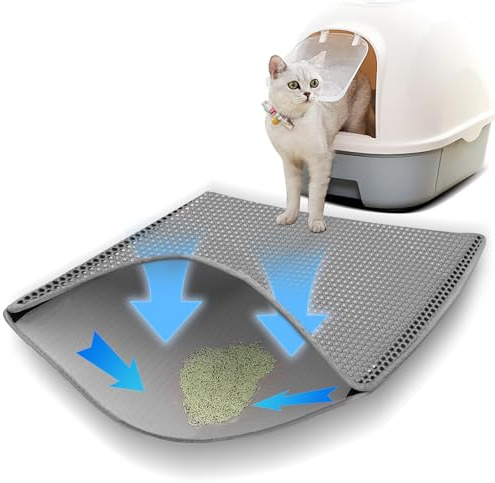 Katzenklo Matte Groß XXL (90×60 cm), Doppelschicht Waben, wasserdichte Katzenstreu Matte aus EVA, rutschfest Katzenklo Unterlage, mit Klettverschluss, pflegeleicht & flexibel, für Katzentoilette
