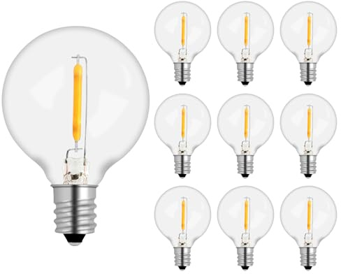 10 Stück E12 G40 1W LED Lampen, Ersatz 7W Glühbirnen Außen, 2700K Warmweiß, AC 220-240V, G40 Globe Klar, Plastik Birne, Nicht Dimmbar, Außenleuchten für Außen-Lichterketten, Camping, Straßen, Party