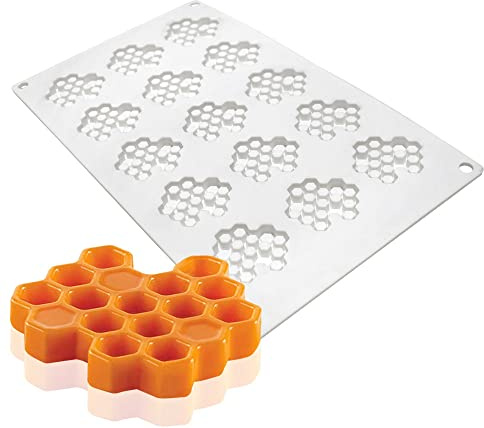 15-Hohlraum-Silikon-Wabenformen für Schokoladen-Honigwabe, Bienen-Silikon-Fondant-Form, Bienenstock-Silikon-Backformen, Bienen-Süßigkeiten-Silikon-Form für Küche, Kuchen, Cupcake