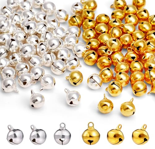 Naler 120 Stück Glöckchen zum Basteln Vintage Glöckchen Golden und Silber Schellen Glocken für Schmuck Basteln Geschenkverpackung Weihnacht Fest Dekoration, 12 mm