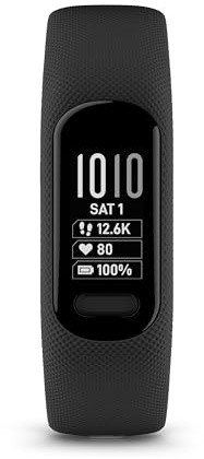 Garmin vívosmart 5 – Fitness-Tracker mit extragroßem OLED-Touchdisplay, Gesundheitsfunktion wie Schlafqualität und Herzfrequenzmessung. Bis zu 7 Tage Akkulaufzeit, wasserdicht und Notfallhilfe.
