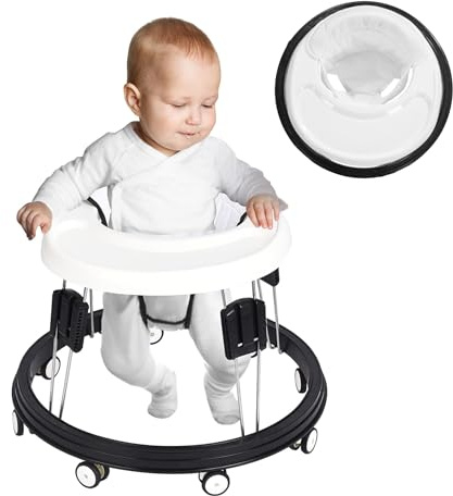 LANGYI Faltbarer Lauflernschuh für Baby - Geeignet für 66-80 cm Hohe Rollen, Lauflernhilfe für Jungen und Mädchen, Geräuscharm, Anti-Rollover, Faltbarer Stuhl (Weiß)
