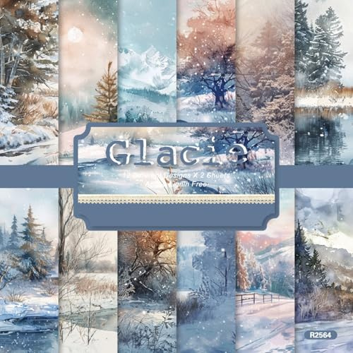 24 Blätter Scrapbooking Hintergrund Papier, 15,2 x 15,2 cm Winterwald Scrapbooking Dekorpapier, Schneelandschaft Decoupage Papier Set für DIY Karte Machen Geschenke Wickeln Dekoration (C)