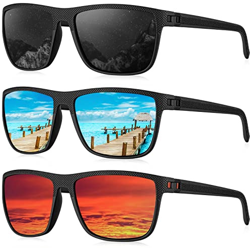 HENGOSEN Sonnenbrille Herren Polarisiert Sunglasses-Men: Sport Sonnenbrille Verspiegelt UV400 Schutz Fahren Angeln 3 PACK