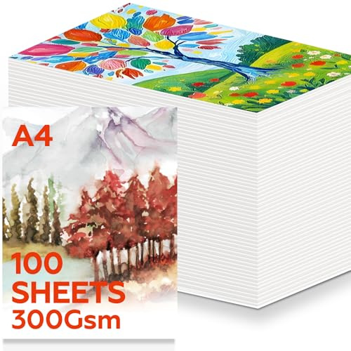 100 Blätter Aquarellpapier 300g, A4 Aquarellblock Malpapier Watercolor Wasserfarben Gouache Papier DIY Glücksbringer Geschenk Aquarell Postkarten Karten fürKinder Studenten Adult 22,7 x 30,2 cm