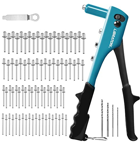 Libraton Popnietenzange Set, Nietzange Set, Blindnietenzange mit 80-tlg Blindnieten und 4-tlg HSS-Bohrer, Professionelles Nietwerkzeug für Automobil, Eisenbahn, Möbel, Instrument