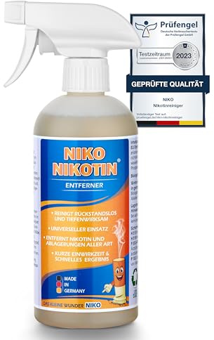 NIKO Nikotin® Multi-Surface Nikotinentferner 500ml – Kraftvoller Reiniger für Kunststoff, Fensterrahmen, Wände & mehr – Schnelle und effektive Entfernung von Ruß und Nikotin