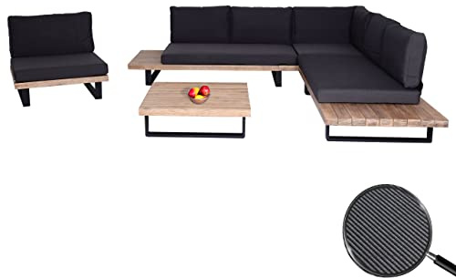 Mendler Garten-Garnitur mit Sessel HWC-H54 - Hellbraun, Polster dunkelgrau | Lounge-Set, Sofa, Spun, Poly, Akazie, Holz, FSC®, Aluminium