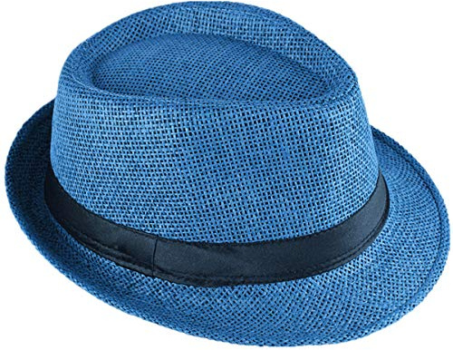Miobo Strohhut, Fedora für Herren, Damen, Kinder, Trilby-Design, Sonnenschutz 56-Strohhut-Königsblau