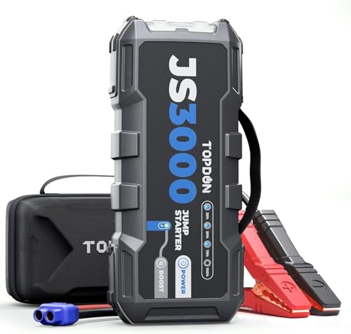TOPDON JS3000 Starthilfe Powerbank für PKW, 3000A für 9L Benzin 7L Diesel | 24000mAh Batterie Booster Auto Starthilfe kfz, 12V Car Jump Starter Power mit Kabel, Eva Tasche, LED, PD 45W, USB QC 3.0