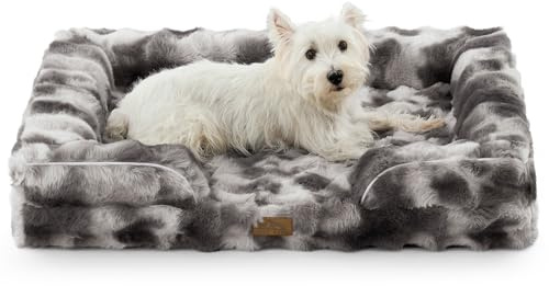 COZY KISS Kunstfell Orthopädisches Hundebett Waschbar für Große Hunde | Weiches Hundesofa mit Erhöhter Rand, Rutschfest Hundecouch mit Wasserdichte Abnehmbar Bezug, 91x69cm, Tie Dye Grau