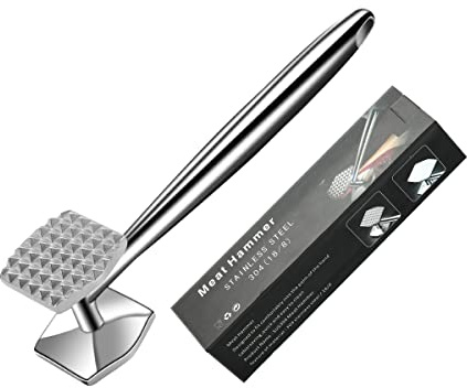 AMOZO Fleischhämmer-Fleischklopfer Edelstahl Spülmaschinenfest-Doppelseitig Schnitzelklopfer für Schnitzel, Koteletts, Steaks– Meat Tenderiser Stainless Steel