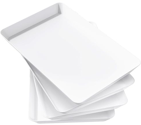 Lifewit 4 Stück Große Servierplatte Kunststoff, 36,7 x 24 cm, Tablett Weiß | BPA-frei Serviertablett, Wiederverwendbar Servierteller Set für Buffets Feiern Picknicks Snacks Frühstück Party Zubehör