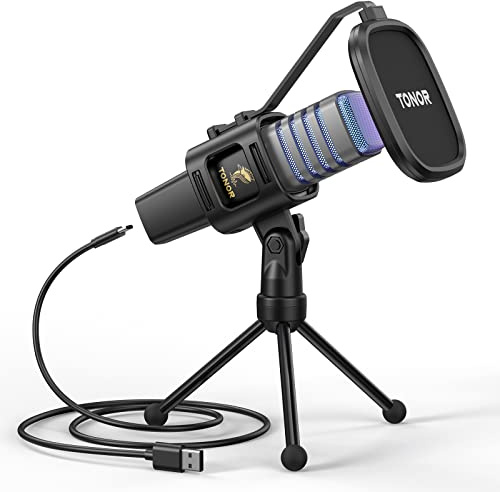 TONOR USB Kondensator Mikrofon, Nierencharakteristik Computer Mikrofon für Konferenz, Streaming, Podcast, Gaming, Twitch, für Laptop, Desktop PC, 200 cm Kabel mit Einstellbares RGB, 200cm Kabel TC30S