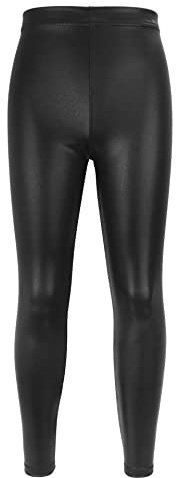 NewL Kinder Mädchen Tanzhose Gymnastik Glänzend Metallic Tanzleggings Skinny für Performances Kostüm (Schwarz, 11-12 Jahre) Tag Größe 150