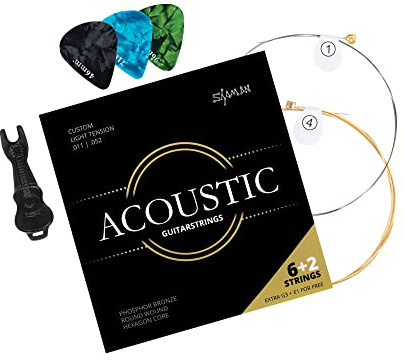 Shaman Acoustic Saiten für Western-Gitarre inkl. 2 Ersatzsaiten und 3 | Kompletter Saitensatz für Akustik-Gitarre, Custom Light Tension (.011, .015, .022, .032, .042 und .052), 71 und 0, 96 mm)