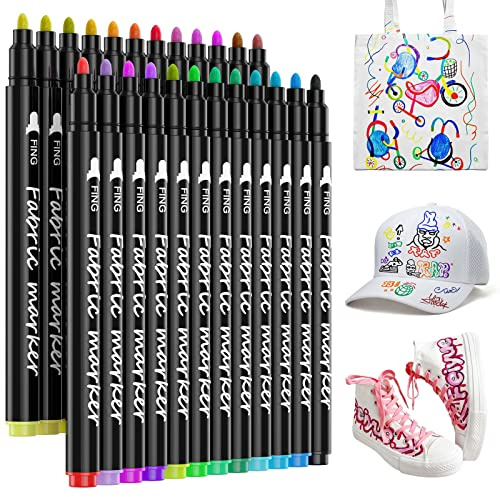 LUZOON 24 Farben Textilstifte Textilmarker Waschmaschinenfest Stoffmalstifte Waschfest Permanent Stoffmalfarben Stifte für T Shirt, Jutebeutel, Stoffbeutel