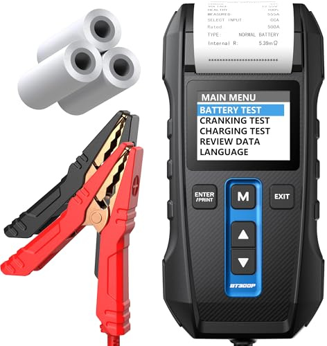 12V 24V Batterietester kfz mit Drucker-TOPDON BT300P, 100-2000 CCA Automatischer Lasttester für Batterie-/Anlass-/Ladesystemtest, Autobatterietester für Auto Motorrad SUV LKW Boot