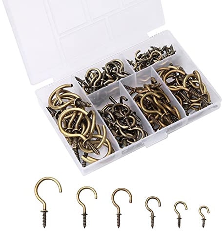 120 Stück Schraubhaken, Cup Hakenschrauben Kit, Schwerlast Bronze Vintage Deckenhaken, Haken zum Schrauben, in 6 Größe