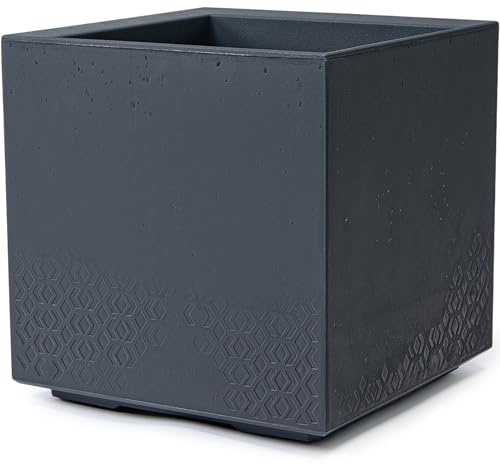 KONZEPT großer Pflanzkübel auf Rollen 40x40x40 cm, für innen und außen, quadratisch, anthrazit in Beton-Optik, aus Kunststoff, mobil – ideal für Garten, Terrasse, Balkon und Wohnräume