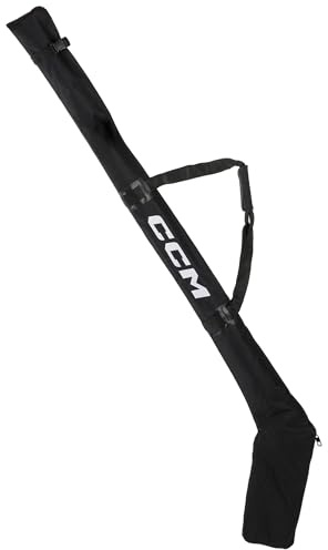 CCM Hockeyschläger-Tasche, Polyester, kann bis zu 4 Seniorenschläger passen, gepolsterter Schultergurt, Verstellbarer Schnallenriemen, schwarz