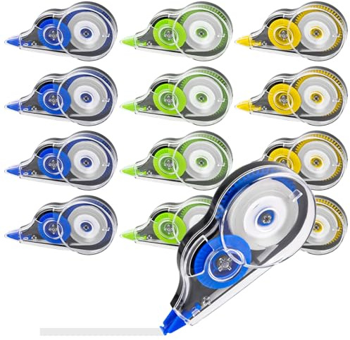 12er Pack Korrekturroller, 12m x 5mm Korrekturmaus Set, Mini Maus Roller Korrigieren mit Schutzkappe, Korrekturroller Maus für Schüler Büroangestellte, Correction Tape Schulsachen, Korrekturband